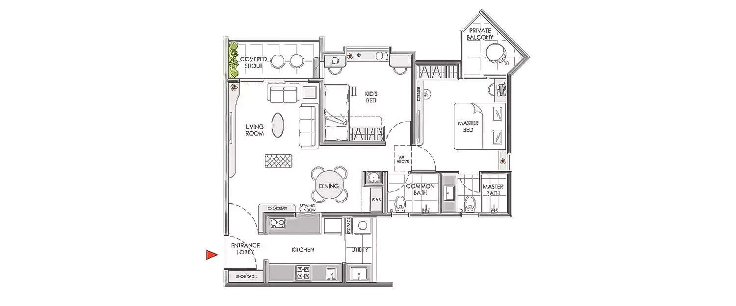 Floor plan for 2 BHK