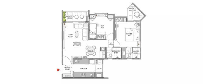 Vilas Javdekar Yashwin Orizzonte Kharadi - Floor plan 2 BHK 668 Sq.ft