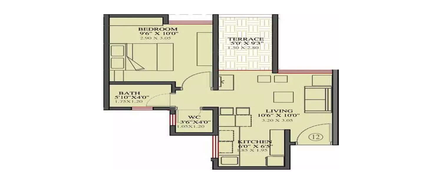 Floor plan for 1 BHK