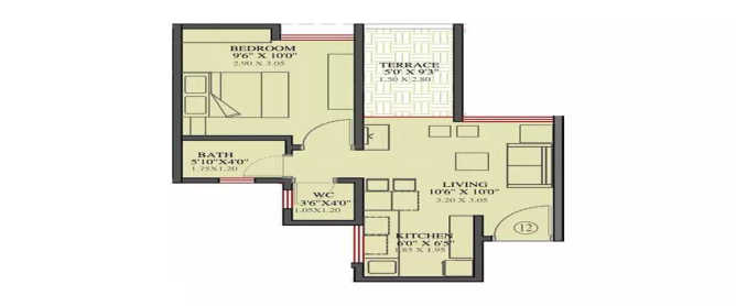 VTP Purvanchal Wagholi - Floor plan 1 BHK 500 Sq.ft