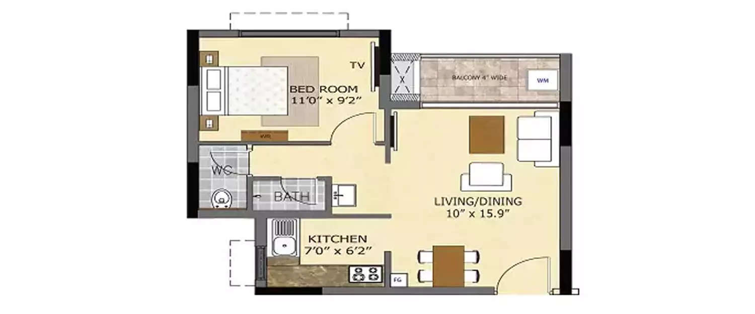 Floor plan for 1 BHK