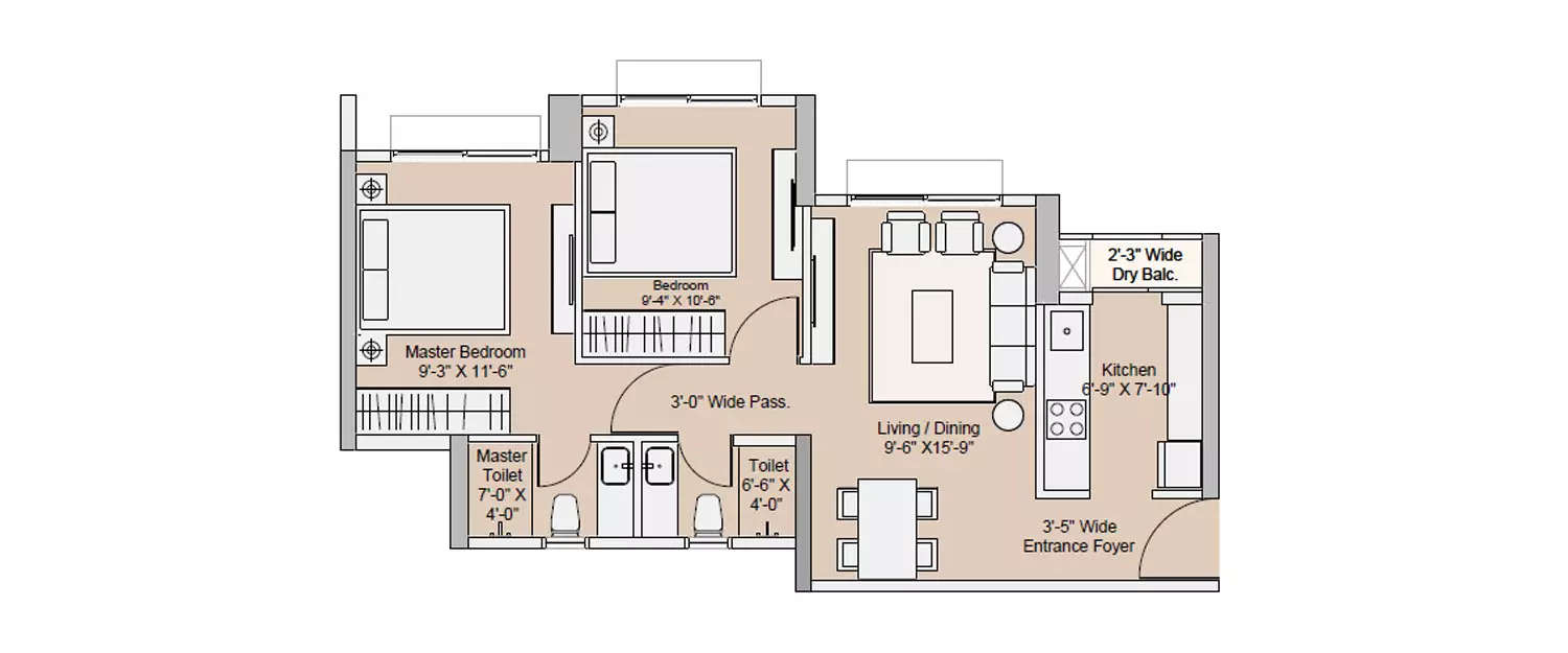 Floor plan for 2 BHK