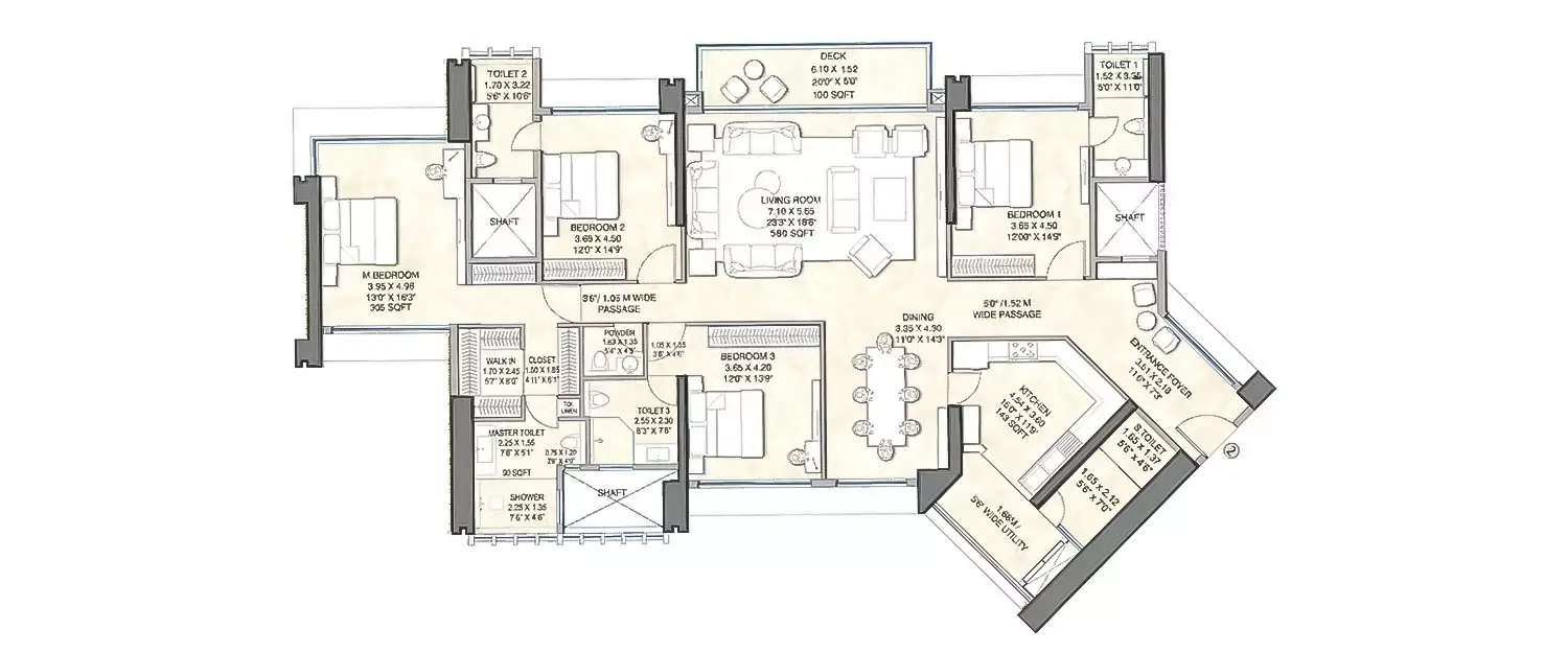Floor plan for 4 BHK