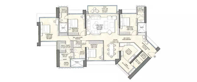 Supreme 19 Andheri - Floor plan 4 BHK 1761 Sq.ft