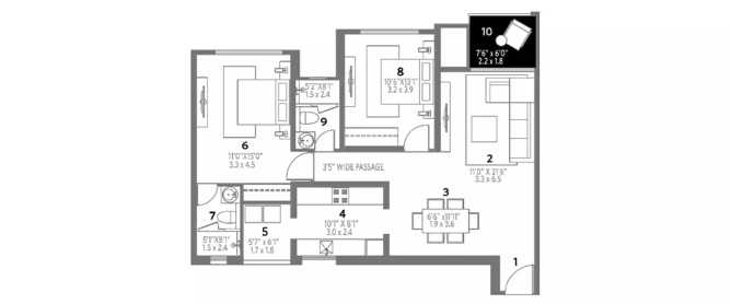 Hiranandani Anchorage Egattur - Floor plan 2 BHK 923 Sq.ft