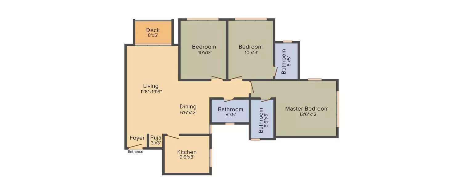 Floor plan for 3 BHK