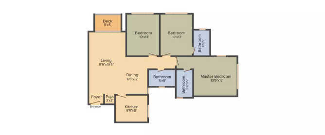Hiranandani Sinovia Egattur - Floor plan 3 BHK 1445 Sq.ft
