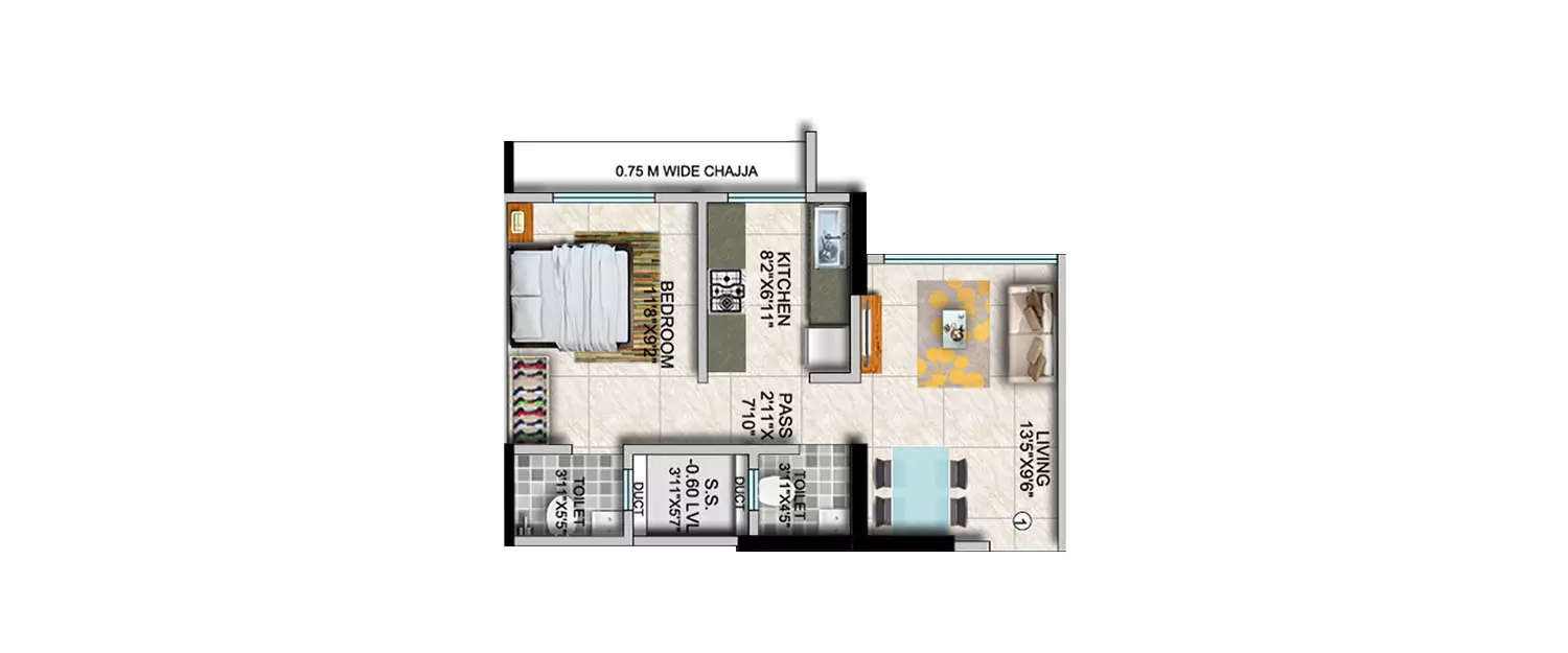 Floor plan for 1 BHK