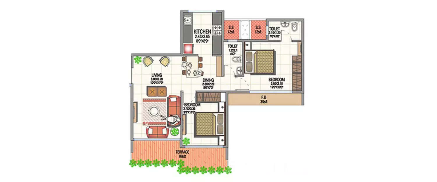 Floor plan for 2 BHK