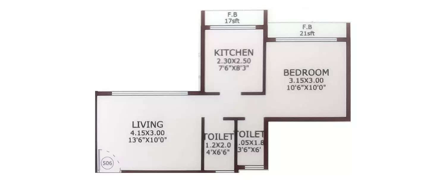 Floor plan for 1 BHK