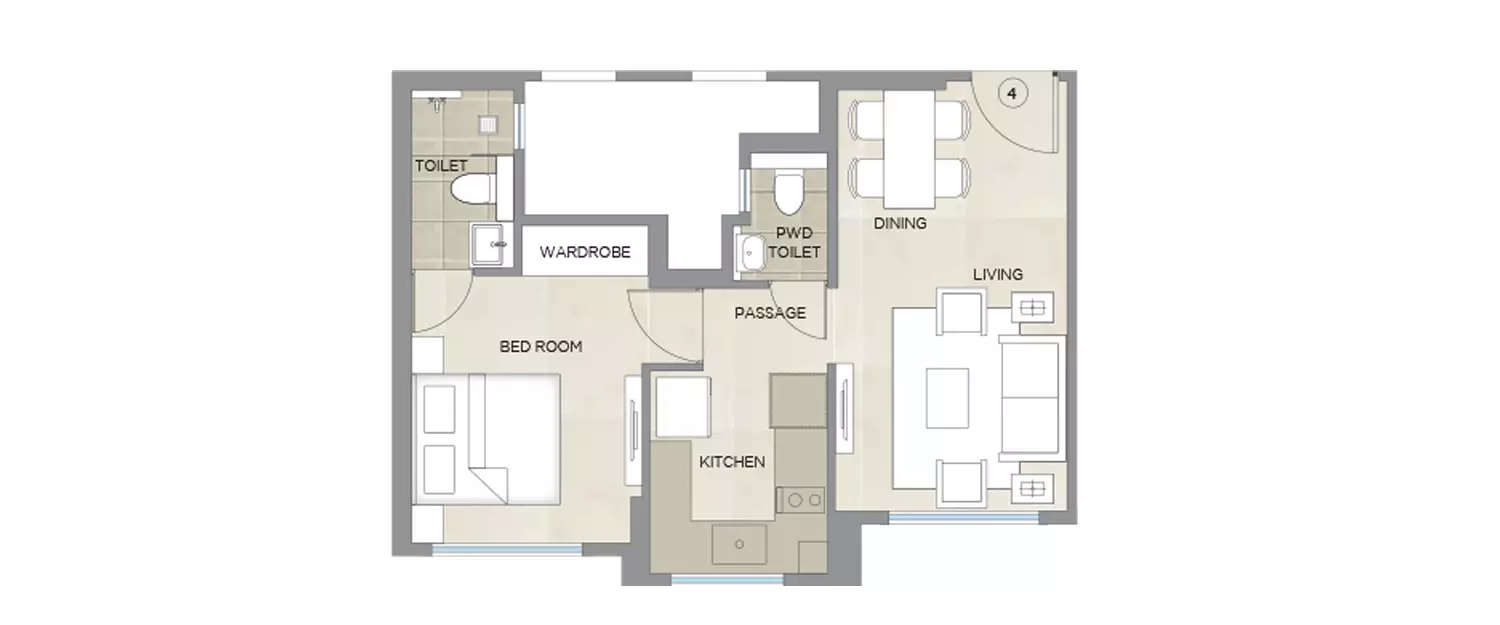 Floor plan for 1 BHK