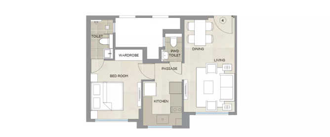 Hiranandani Sorrento Powai - Floor plan 1 BHK 380 Sq.ft
