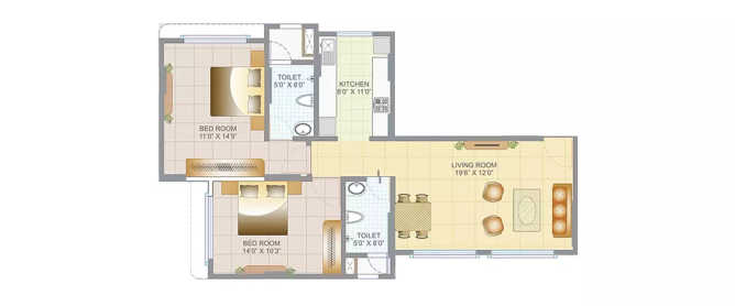 Tridhaatu Hersh Aangan Chembur - Floor plan 2 BHK 802 Sq.ft