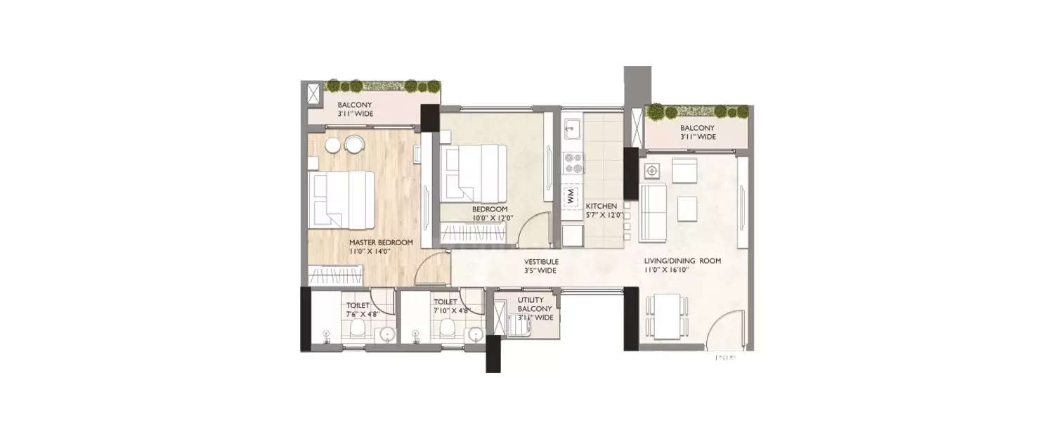 Floor plan for 2 BHK