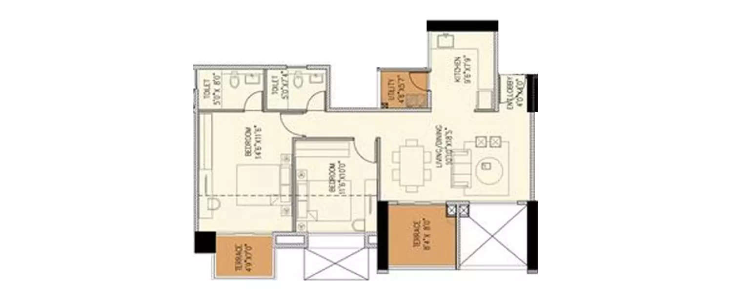 Floor plan for 2 BHK