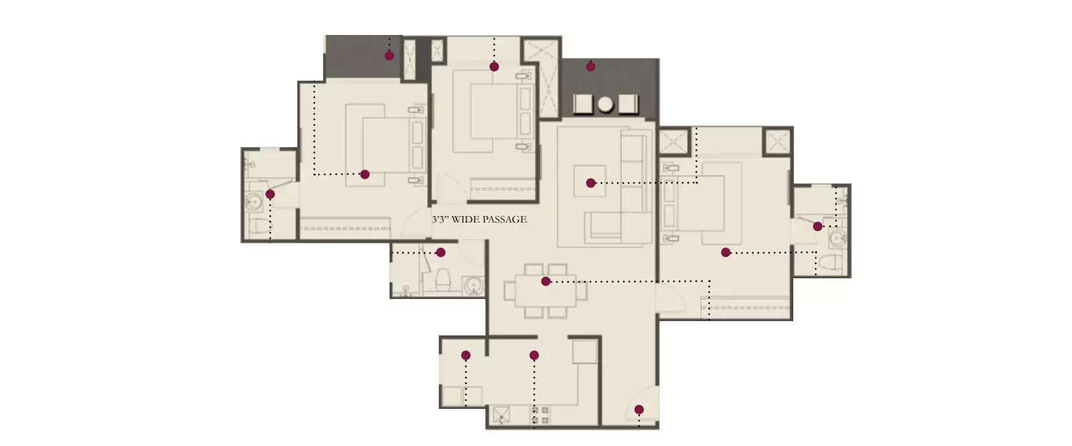 Floor plan for 3 BHK