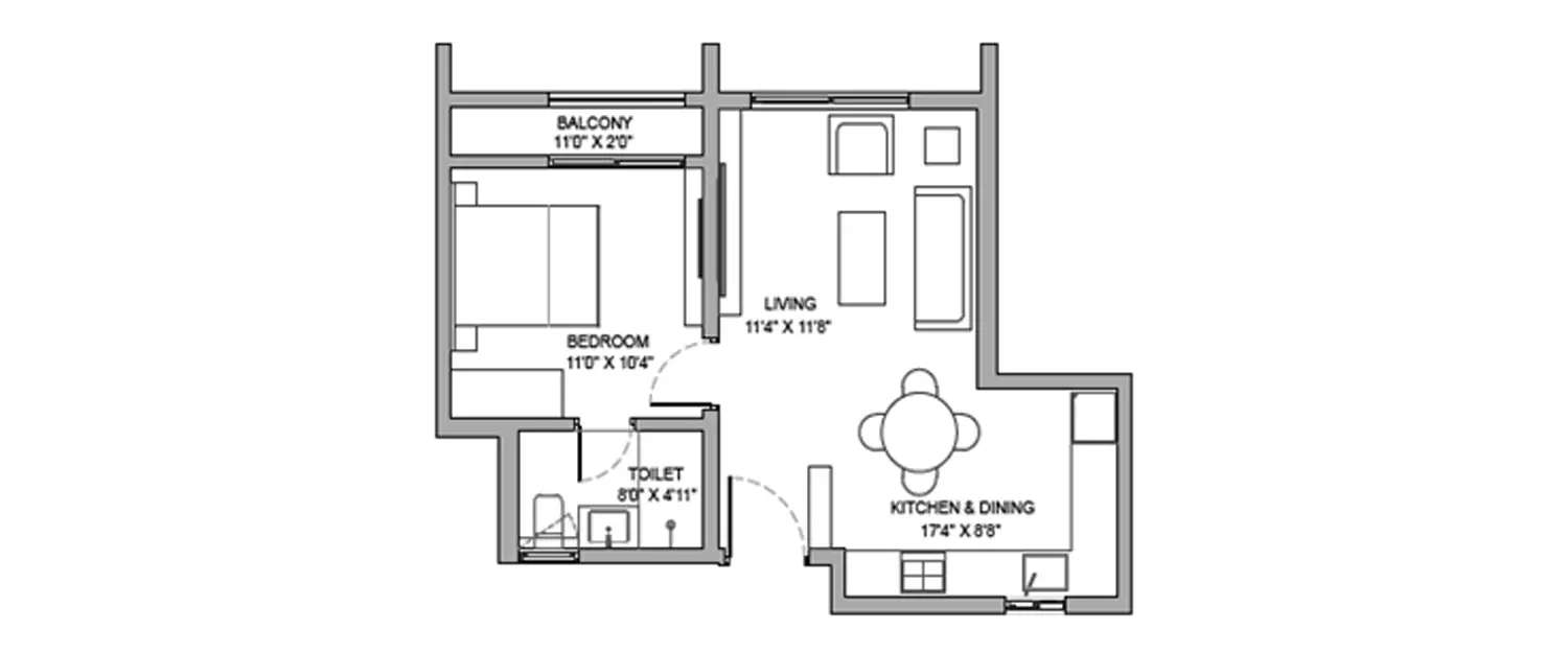 Floor plan for 1 BHK