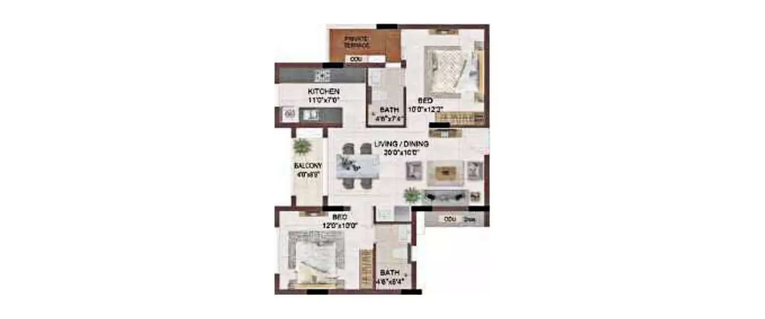 Floor plan for 2 BHK