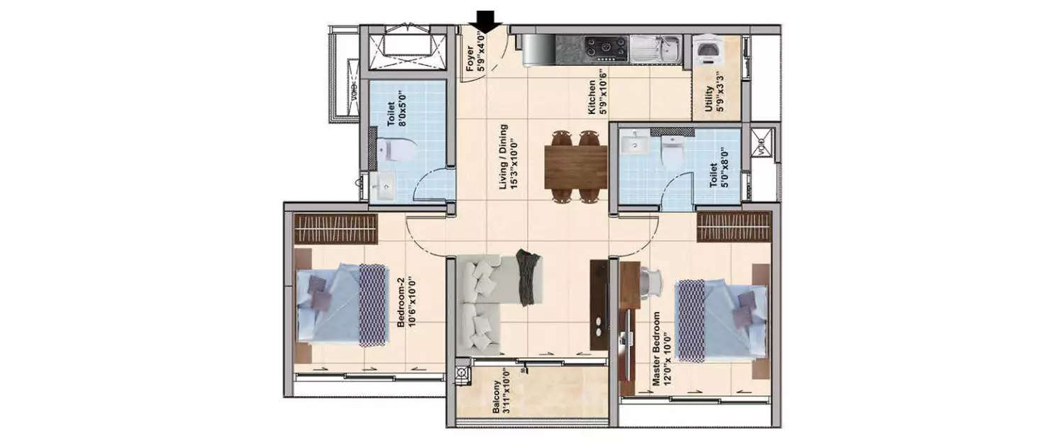 Floor plan for 2 BHK
