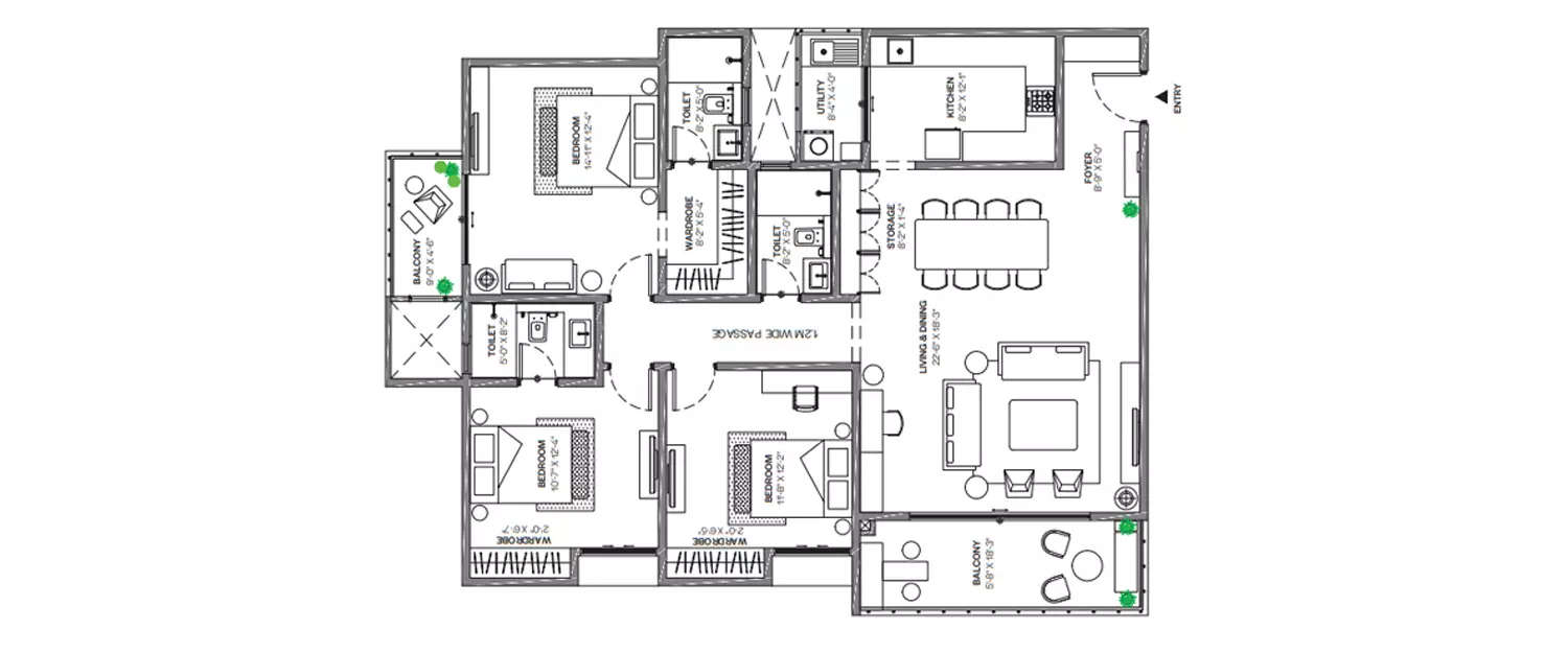 3 BHK Apartment 1839 Sq.ft