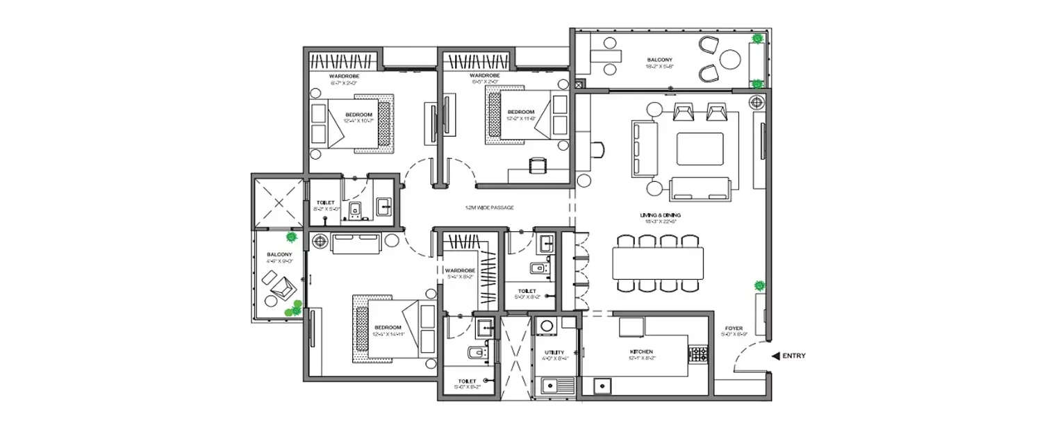 3 BHK Apartment 1292 Sq.ft