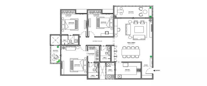 Assetz The Retreat Whitefield - Floor plan 3 BHK 1292 Sq.ft