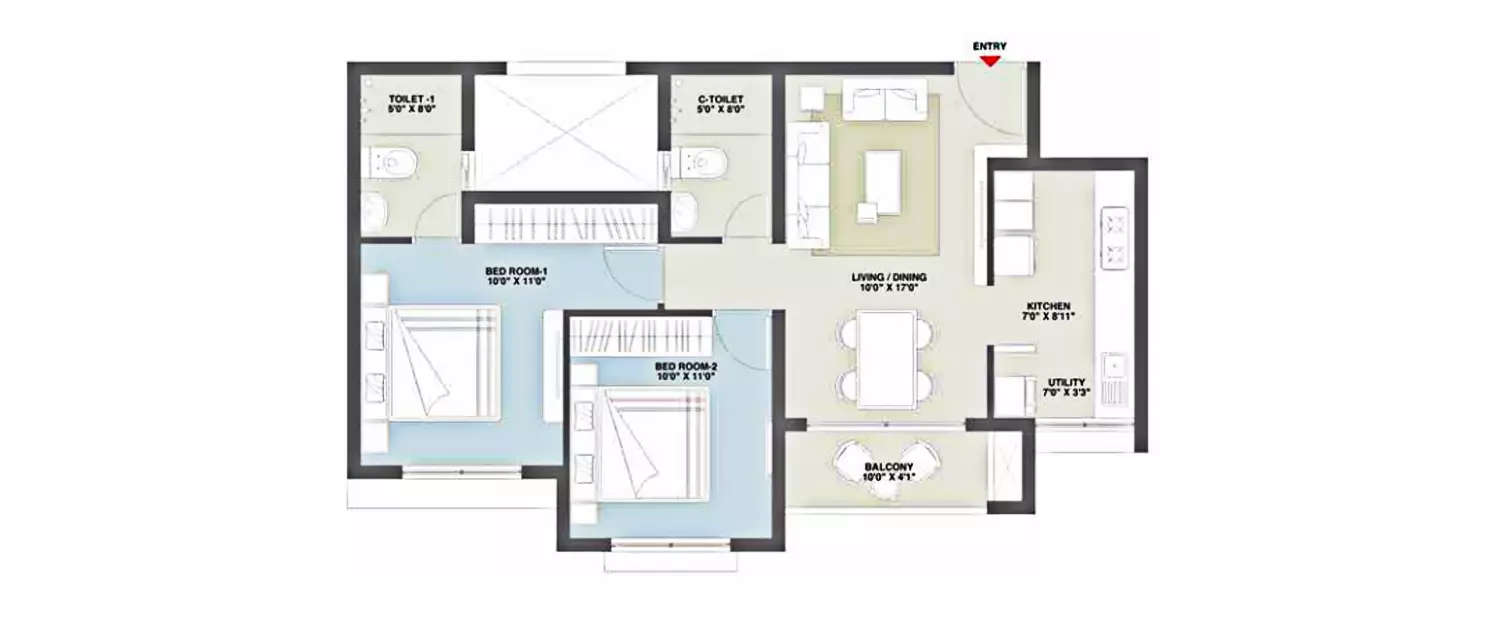 Floor plan for 2 BHK
