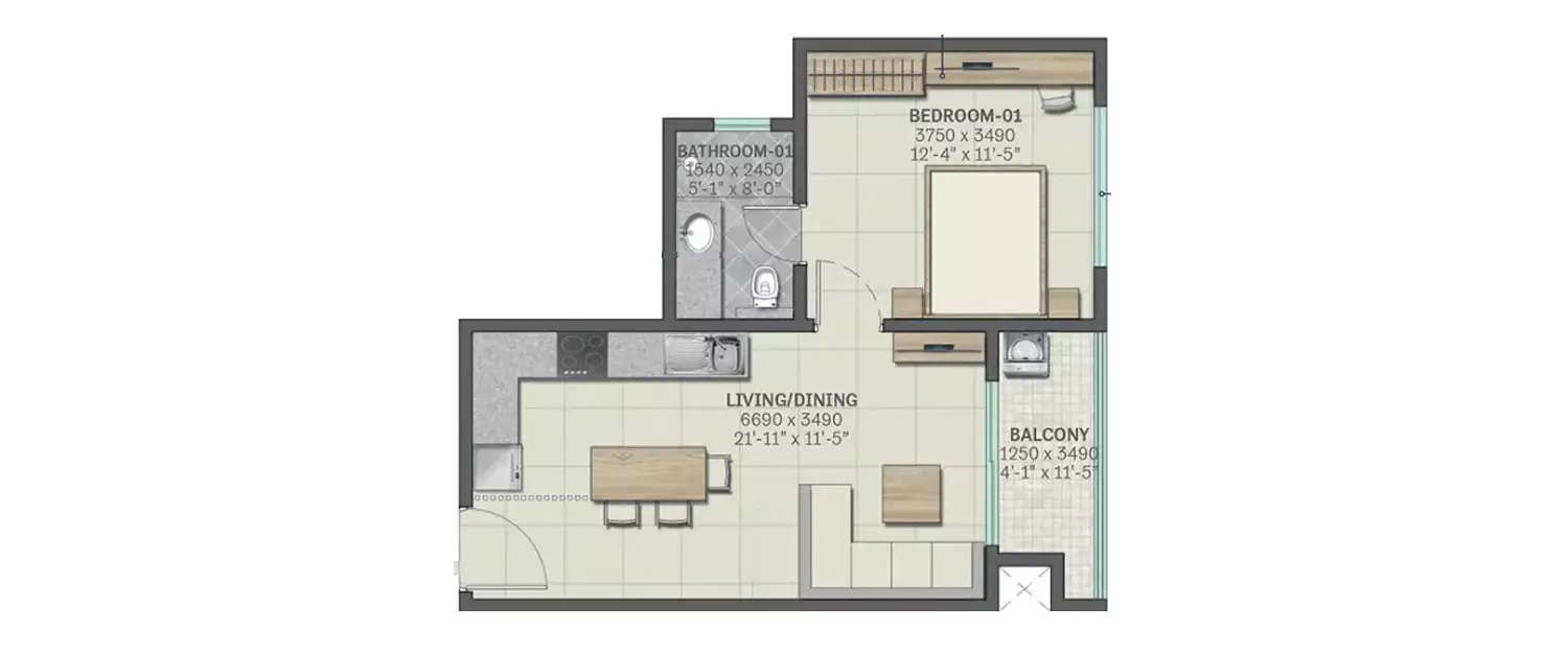 1 BHK Apartment 639 Sq.ft
