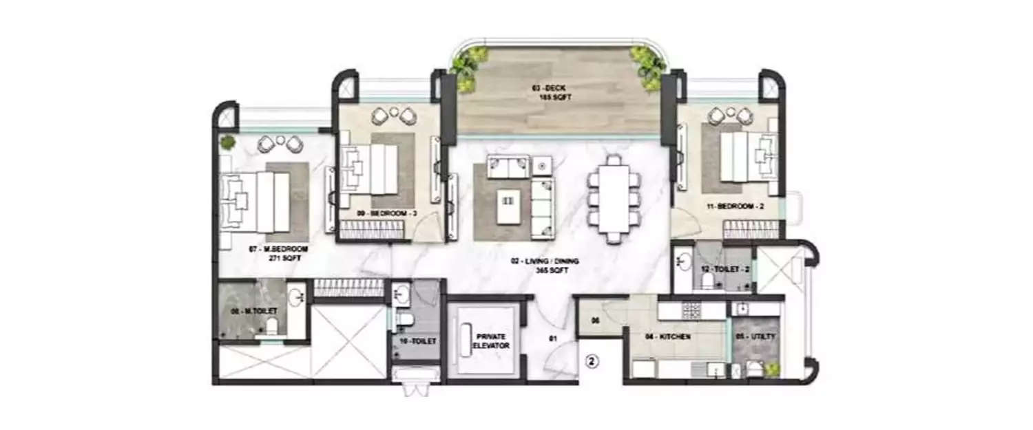 Floor plan for 3 BHK