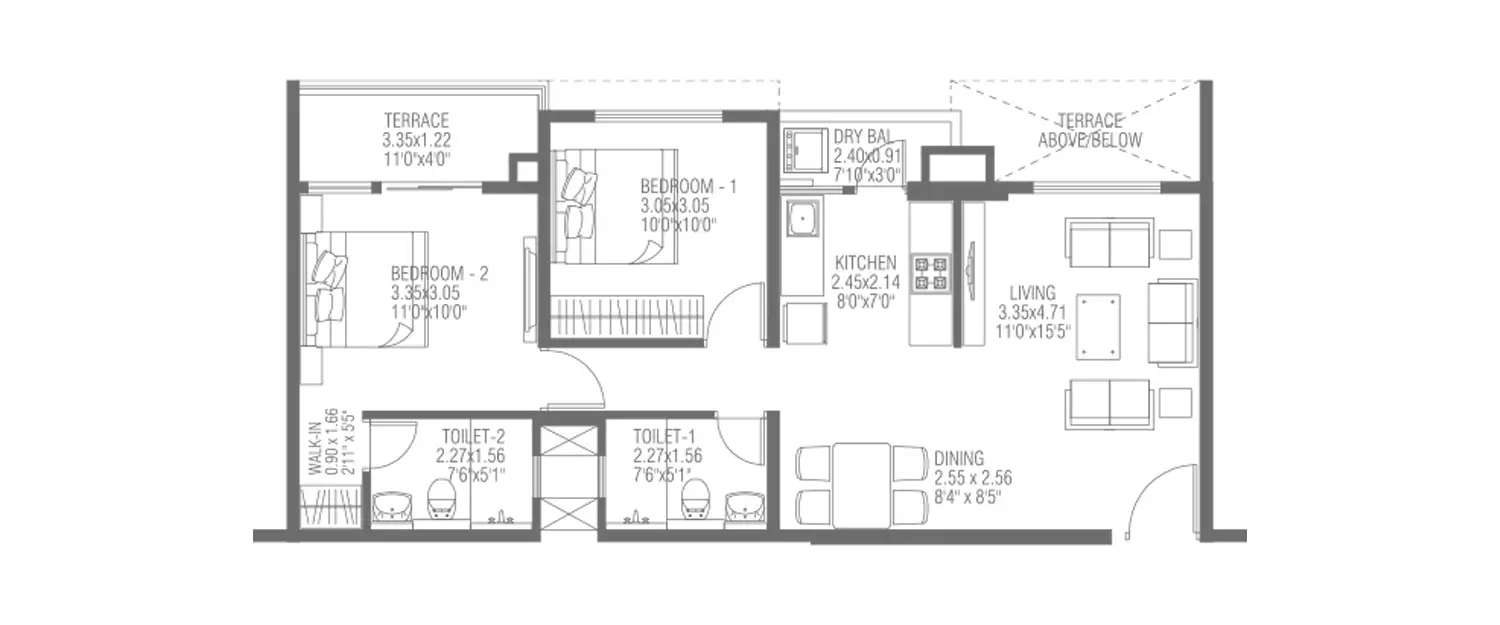 Floor plan for 2 BHK