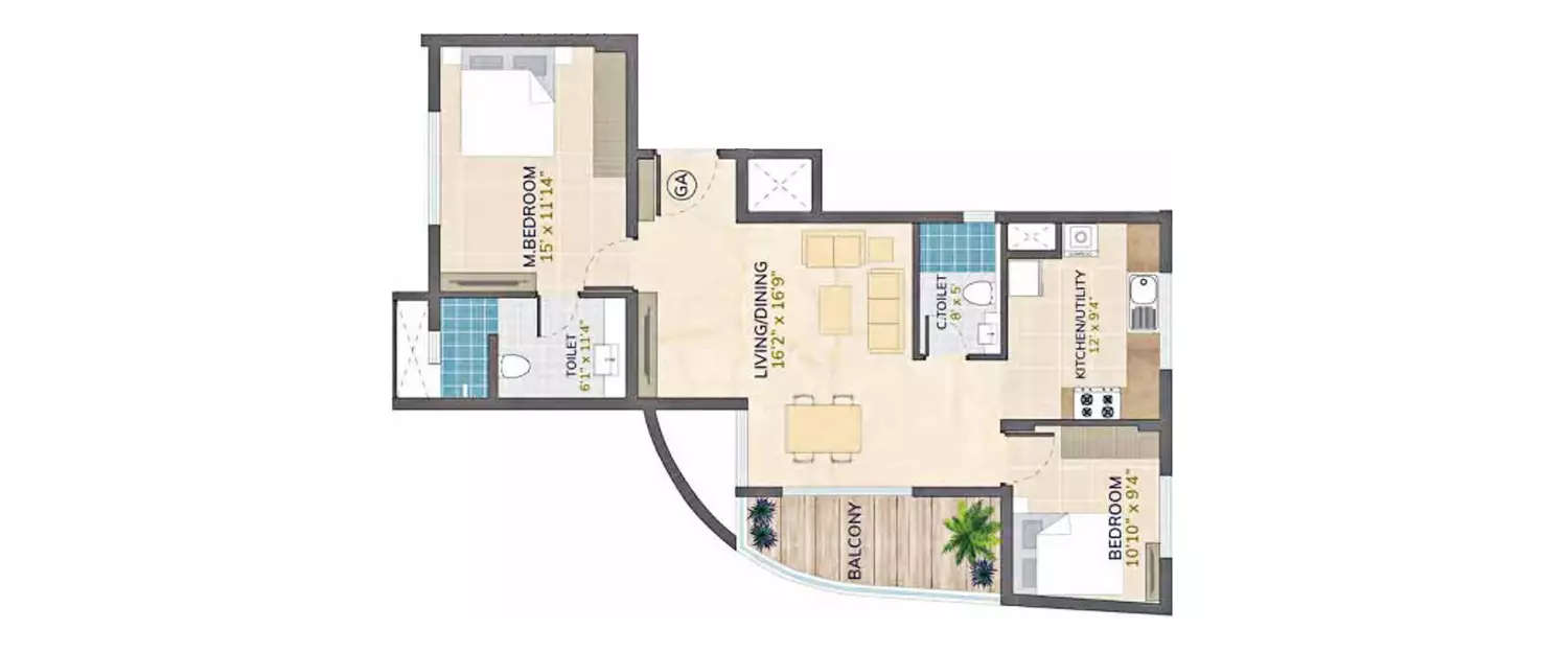 2 BHK Apartment 869 Sq.ft