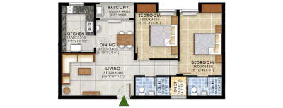 Ruby Dakshin, 2 BHK-934 Sq.ft
