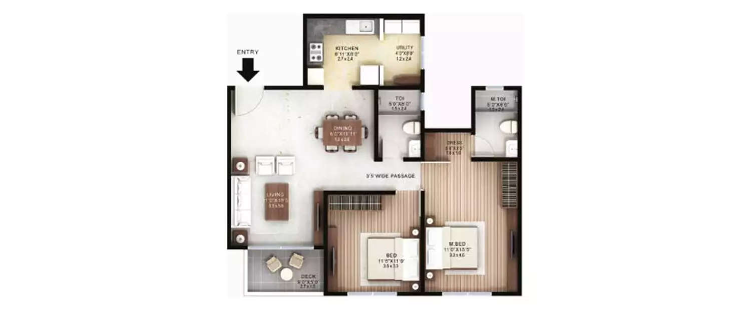 Floor plan for 2 BHK
