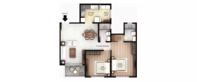 Hiranandani Calgary Devanahalli - Floor plan 2 BHK 842 Sq.ft