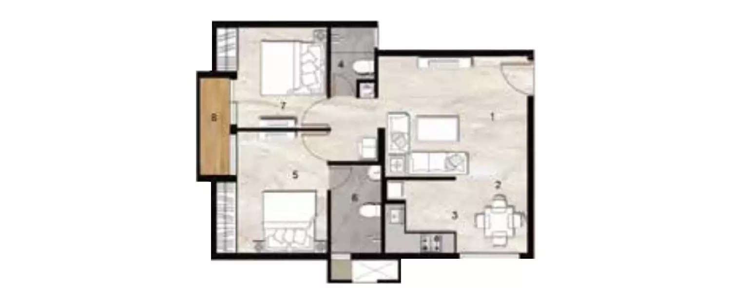 2 BHK Apartment 848 Sq.ft