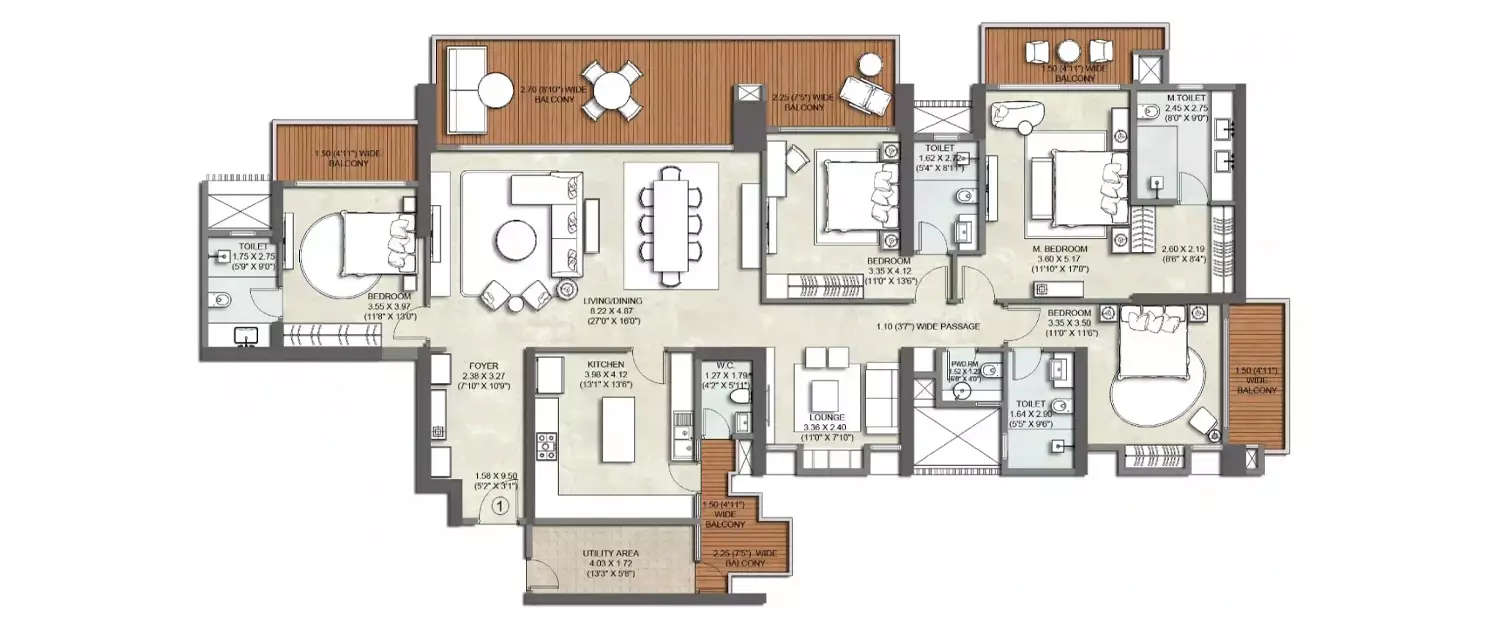 Floor plan for 4 BHK