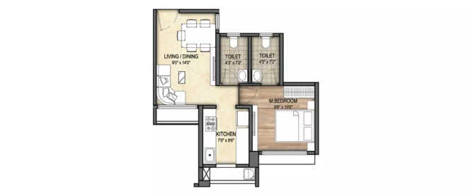 Paradigm Twinstar Mira Bhayandar - Floor plan 1 BHK 650 Sq.ft