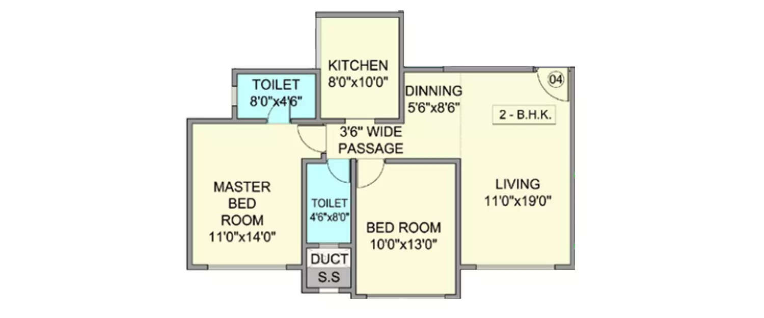Floor plan for 2 BHK