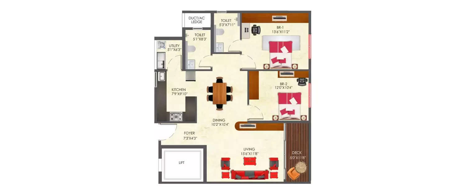 Floor plan for 2 BHK