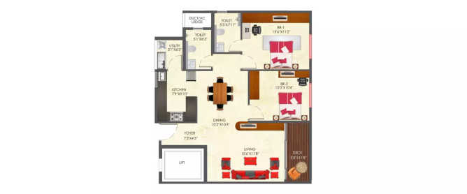SNN Raj Etternia Anekal - Floor plan 2 BHK 1230 Sq.ft