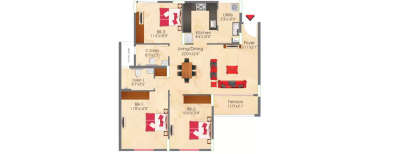 SNN Raj Greenbay Phase 2, 3 BHK-1605 Sq.ft