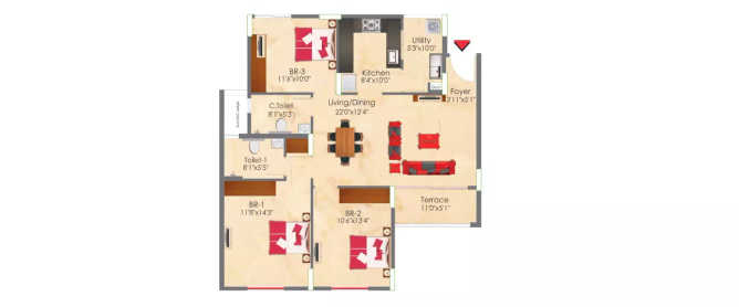 SNN Raj Greenbay Phase 2 Electronic City - Floor plan 3 BHK 1605 Sq.ft