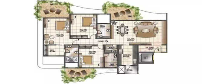 Supreme Pallacio Baner - Floor plan 3 BHK 2400 Sq.ft