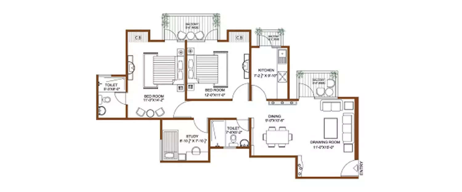 Floor plan for 2 BHK