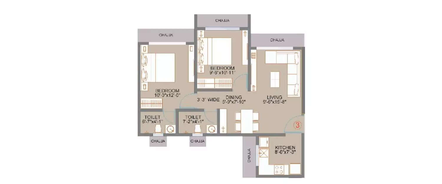 Floor plan for 2 BHK