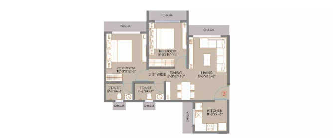 Veena Serene Chembur - Floor plan 2 BHK 577 Sq.ft