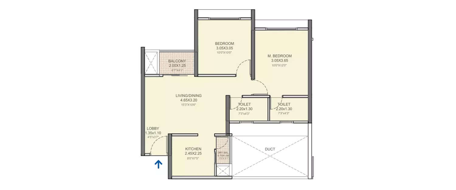 Floor plan for 2 BHK