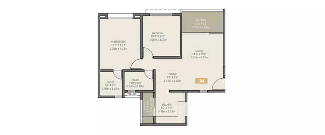 VTP Solitaire Pashan - Floor plan 2 BHK 556 Sq.ft