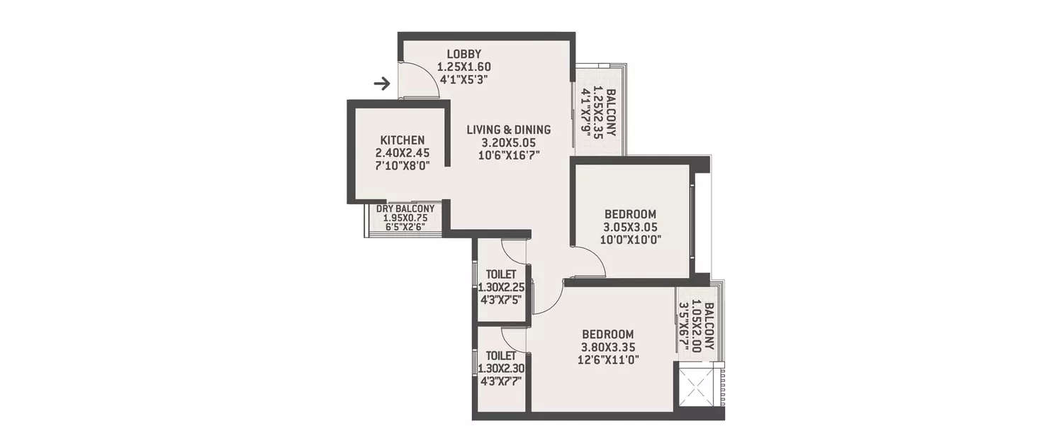 Floor plan for 2 BHK