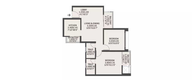 VTP Verve Baner - Floor plan 2 BHK 662 Sq.ft